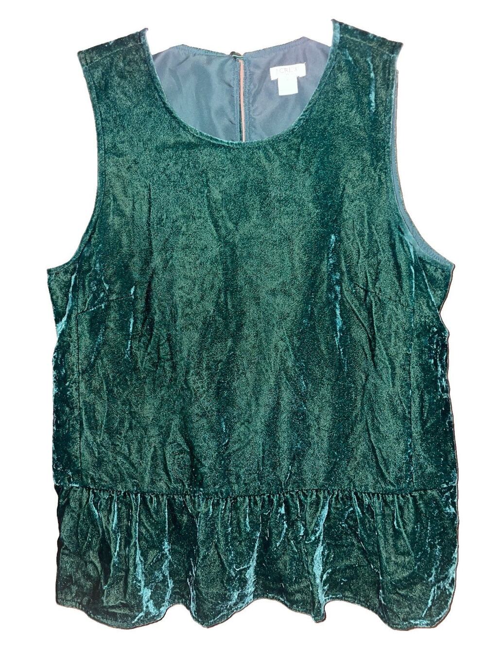 J Crew Green Velvet Ruffle Hem Tank Holiday Party Top Sleeveless Blouse Sz 6